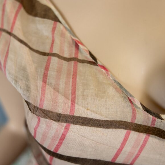 SOLD * 1930s Bias-Cut Plaid Maxi Dress w/Red Sheer Ruffle Overlay Set - Picture 13 of 17